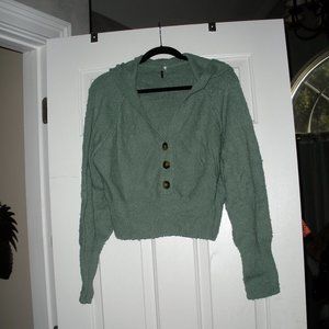 Free People Bounce Green long sleeve V neck sweater with hood Size; S/P